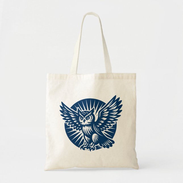 Alighting Owl in a Rayed Circle - Shibori Blue Tote Bag (Front)
