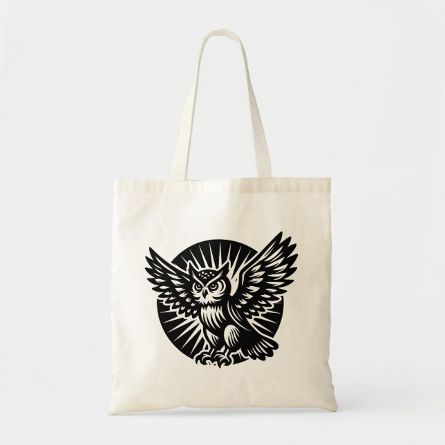 Alighting Owl in a Rayed Circle Tote Bag (Front)