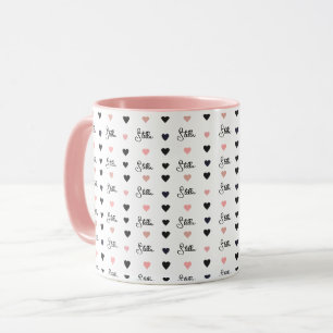 Aligned Pink Hearts with Name Repeated  Mug