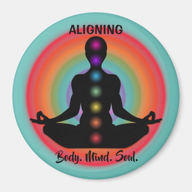 "Aligning Body Mind Soul" Chakra Meditation & Yoga Magnet (Front)