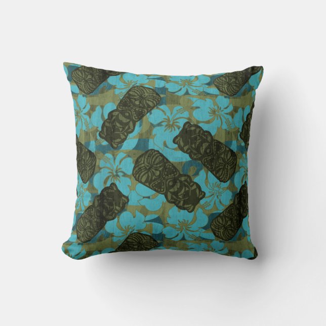 Ali'i Refuge Hawaiian Hibiscus Tiki Cushion (Front)