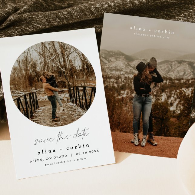 ALINA Modern Minimalist Round Photo Save the Date Invitation (Creator Uploaded)
