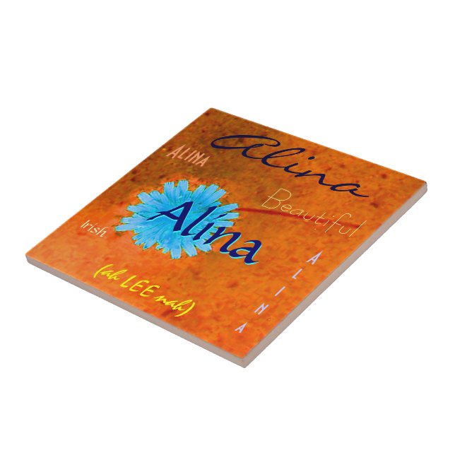 Alina Name and Irish Meaning with Blue Flower Tile (Side)