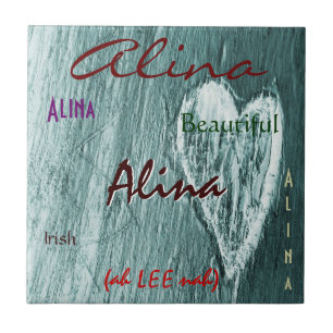 Alina Name Irish Meaning with Grey Heart Tile