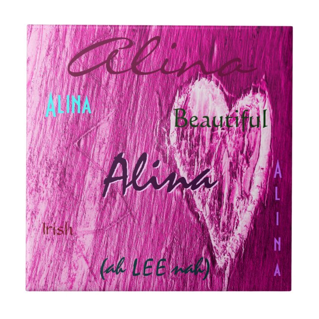 Alina Name Irish Meaning with Light Pink Heart Tile (Front)