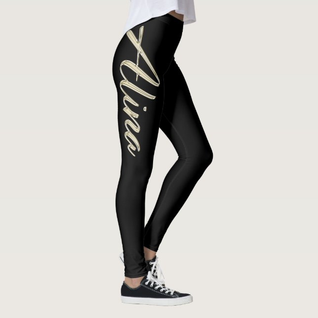 Alina white gold Handwriting trousers Leggings (Right)