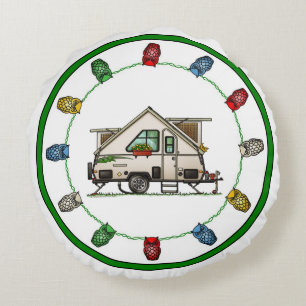 Aliner Pop Up RV happy camper art Ceramic Ornament Round Cushion