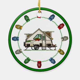 Aliner Pop Up RV happy camper art Ceramic Tree Decoration