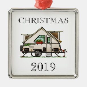 Aliner Pop Up RV happy camper art Metal Tree Decoration