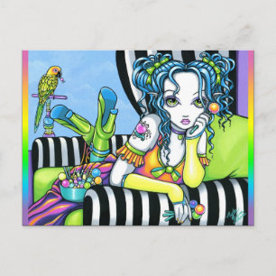 "Alisha" Candy Rainbow Parrot Fae Art Postcard