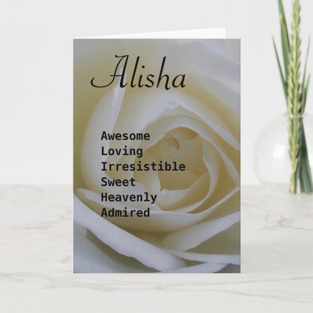 Alisha white rose name poem greeting card (Front)