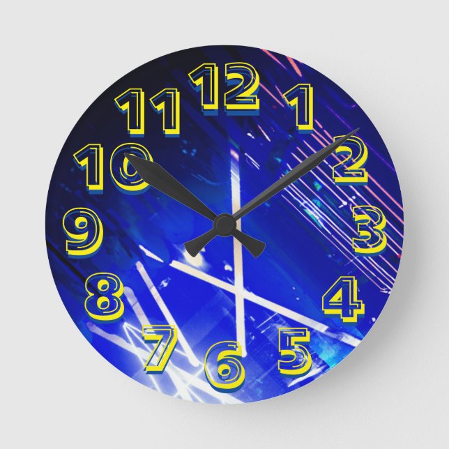 Alistra Electronic Cyber Punk Neon Rave Blue Round Clock (Front)