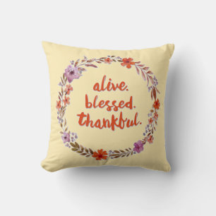 Alive Blessed Thankful Thanksgiving Wreath Cushion