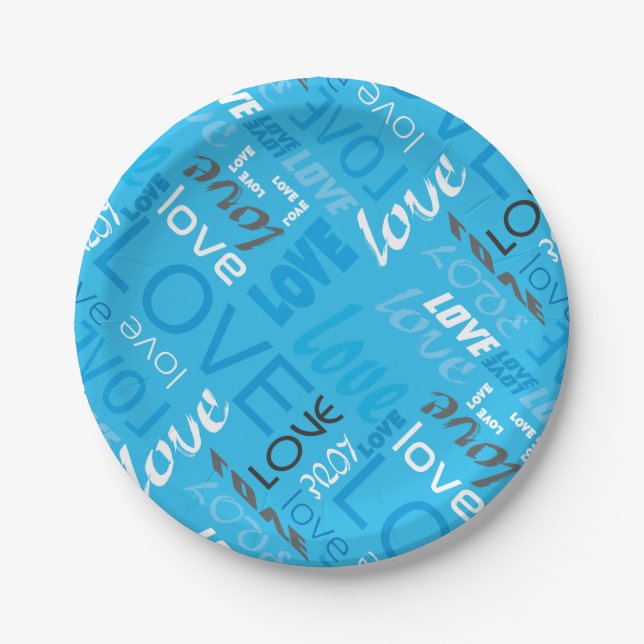 Alive Cyan Gallery Love Words Art Paper Plate (Front)