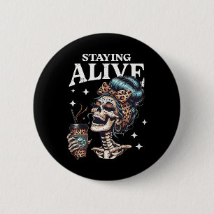 Alive Skeleton Halloween Leopard Messy Bun Women T 6 Cm Round Badge