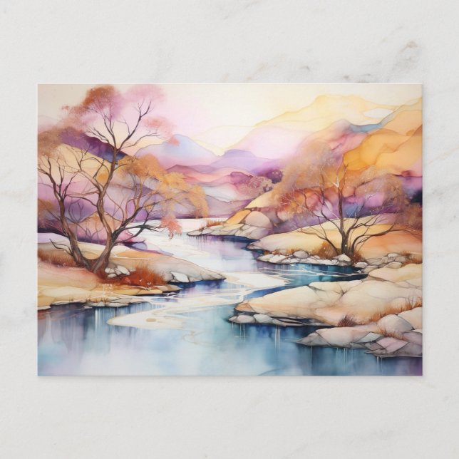 Alkohol and Ink landscape in soft colors Postcard (Front)