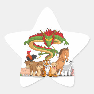 All 12 Chinese Zodiac Animals Together Star Sticker