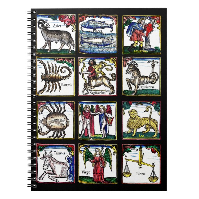 all 12 Zodiac Signs Birthday astrology symbols Notebook (Front)