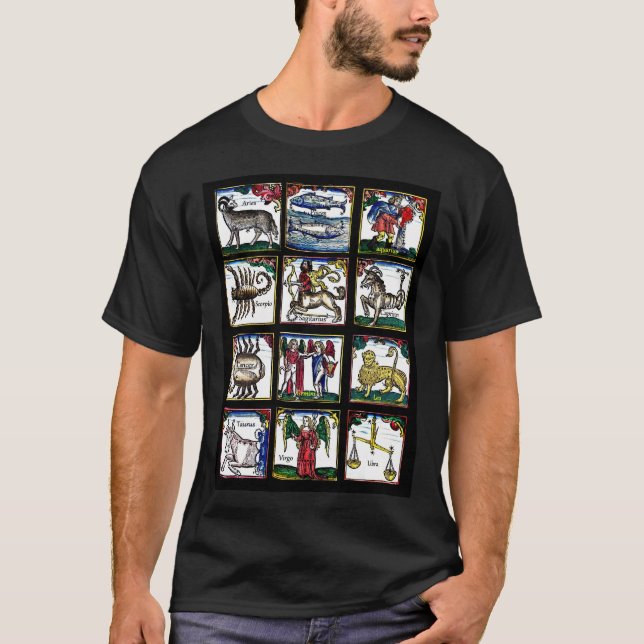 all 12 Zodiac Signs Birthday astrology symbols T-Shirt (Front)