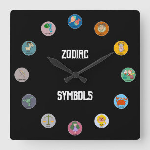 All 12 Zodiac Symbols Square Wall Clock