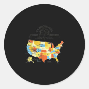 All 63 US National Parks Map - U.S. National Park Classic Round Sticker