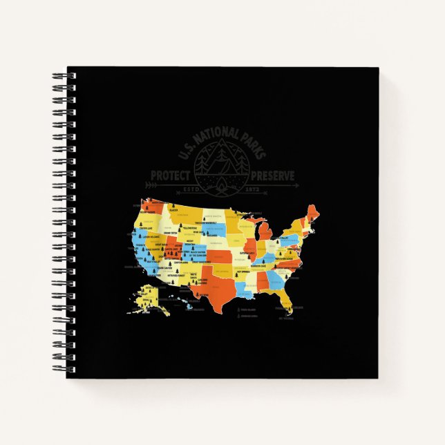 All 63 US National Parks Map - U.S. National Park Notebook (Front)