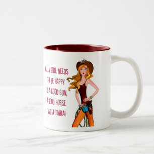 "All A Cowgirl Diva Needs To Be Happy..." Two-Tone Coffee Mug