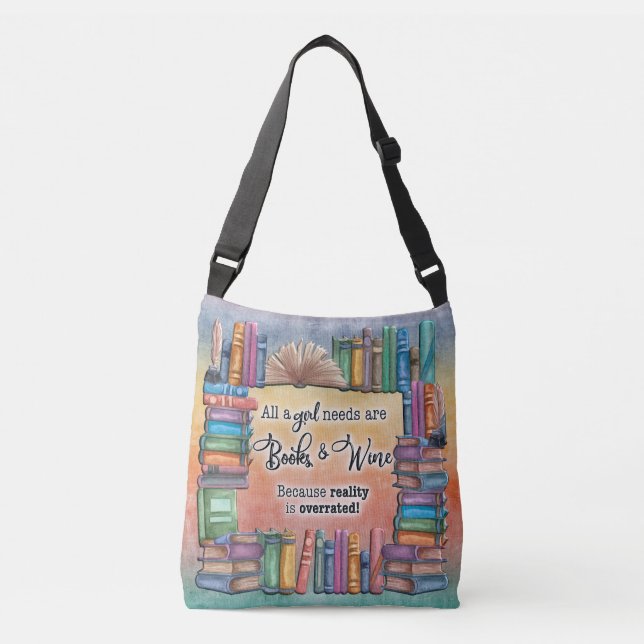 All A Girl Needs Books & Wine Crossbody Bag (Front)