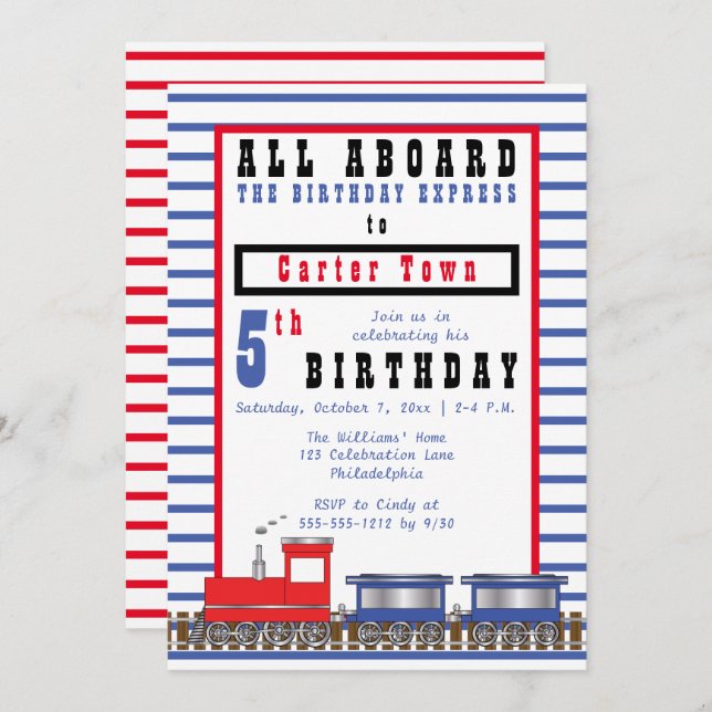 All Aboard 5th Birthday Express Choo Choo Train Invitation (Front/Back)