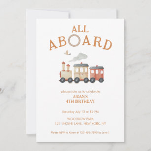 All Aboard Any Age Train Birthday  Invitation