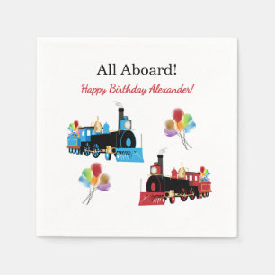 All Aboard Blue and Red Train Birthday Napkin