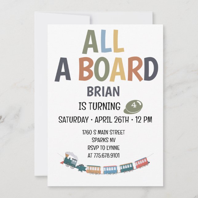 All Aboard Childs Birthday Invitation (Front)