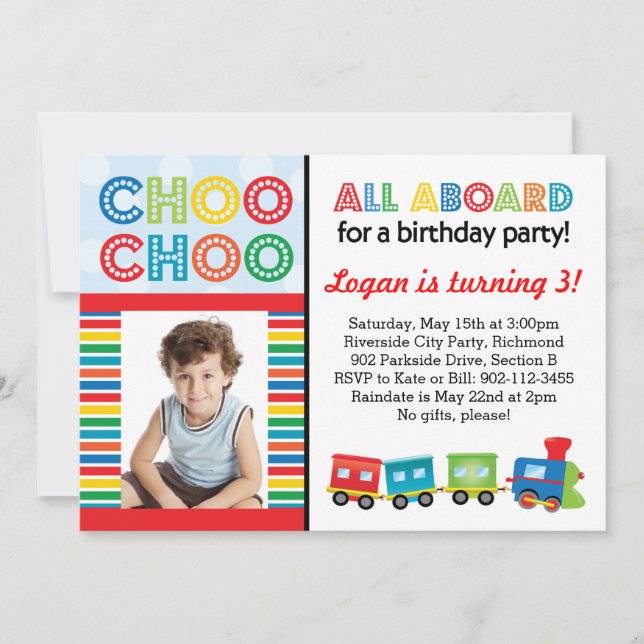 All Aboard Choo Choo Train Invitation (Front)