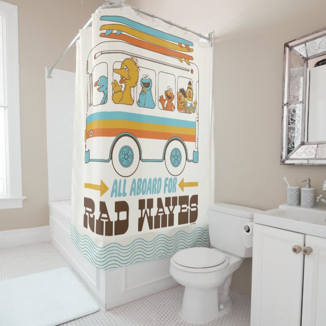 All Aboard for Rad Waves Shower Curtain (In Situ)