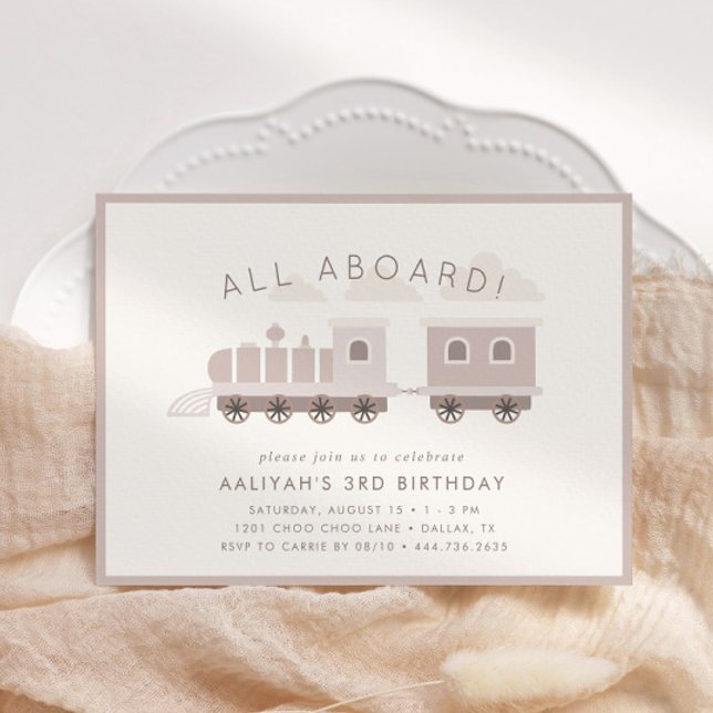 All Aboard! Girls Train Birthday Party Invitation (Customize this adorable dusty pink choo choo train invitation!)
