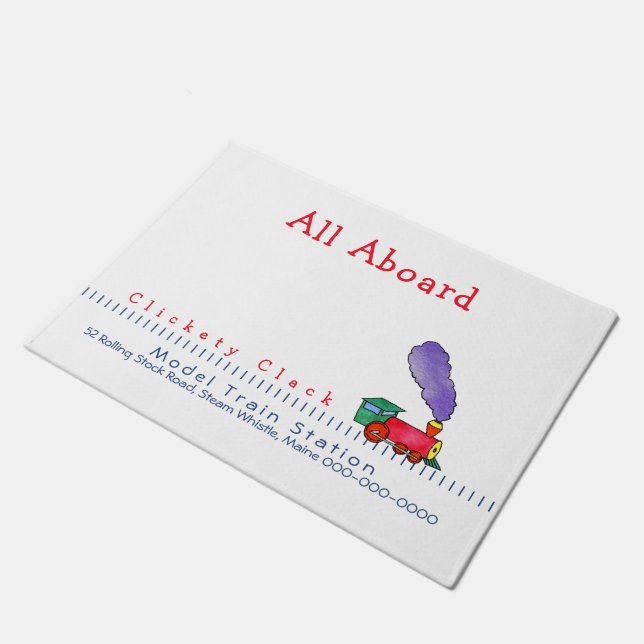 All Aboard Model Train Station Doormat (Angled)