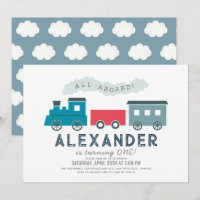 All Aboard Steam Train Blue Boy 1st Birthday