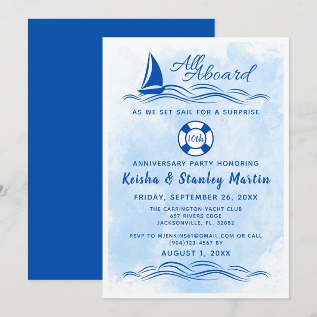 All Aboard Surprise (Any Year) Anniversary Party  Invitation (Front/Back)