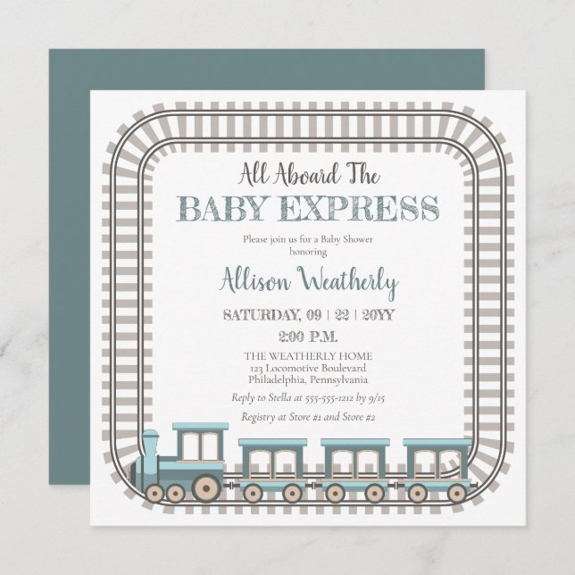 All Aboard the Baby Express Train Boy Baby Shower Invitation (Front/Back)