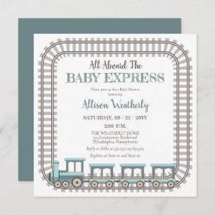 All Aboard the Baby Express Train Boy Baby Shower Invitation