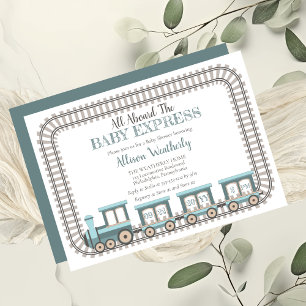 All Aboard the Baby Express Train Boy Baby Shower Invitation