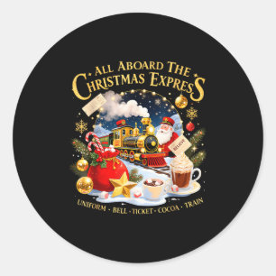 All Aboard The Christmas Express Train Santa Holid Classic Round Sticker