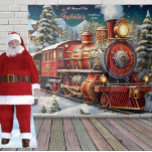 All Aboard The Christmas Train Backdrop Tapestry<br><div class="desc">Colourful Christmas Train backdrop for your party or corporate event,  great for photo ops with guests. Change the text to anything you want when you order.</div>