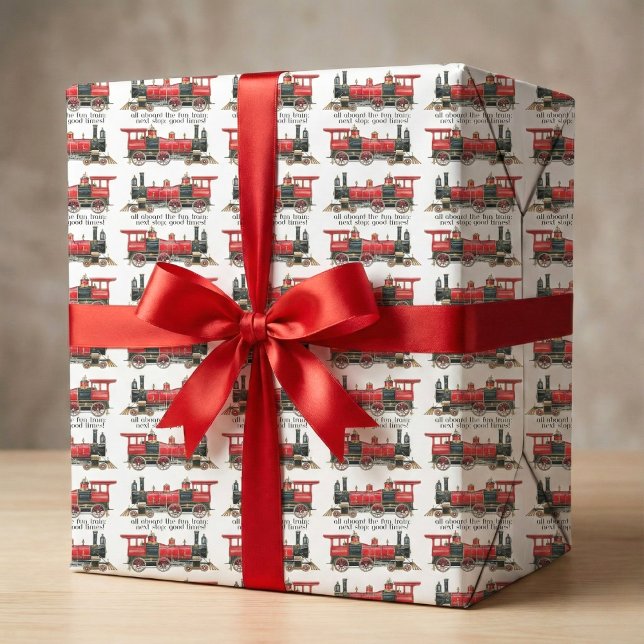 All aboard the fun train, next stop: good times! wrapping paper (All aboard the fun train, next stop: good times! wrapping paper)