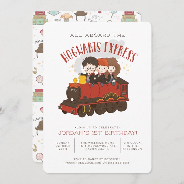 All Aboard the Hogwarts Express Magical Birthday Invitation (Front/Back)