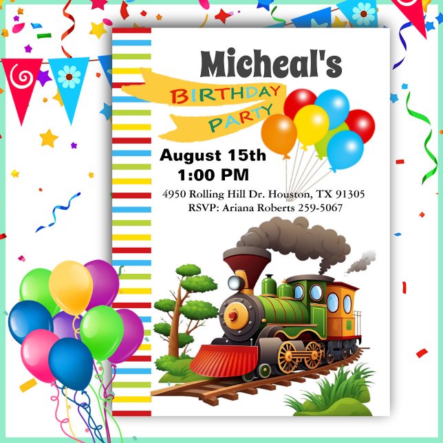 All Aboard The Party Train Kids Birthday Invite (Creator Uploaded)