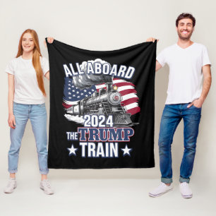 All Aboard The Trump Train Trump 2024 Patriotic US Fleece Blanket