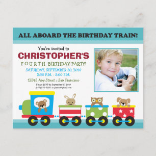All Aboard Train Boy's Birthday Invitation (aqua)