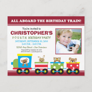 All Aboard Train Boy's Birthday Invitation (red)