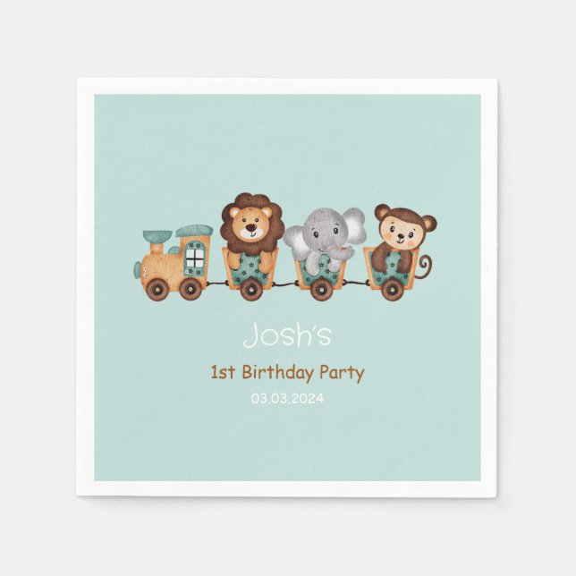 ALL ABOARD Train Fiesta Kids Birthday Napkin (Front)